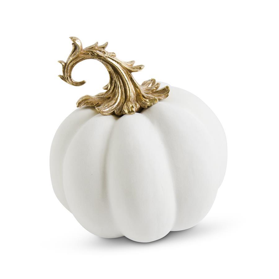 White Velvet Pumpkin w/Gold Filigree Stem - 3 sizes