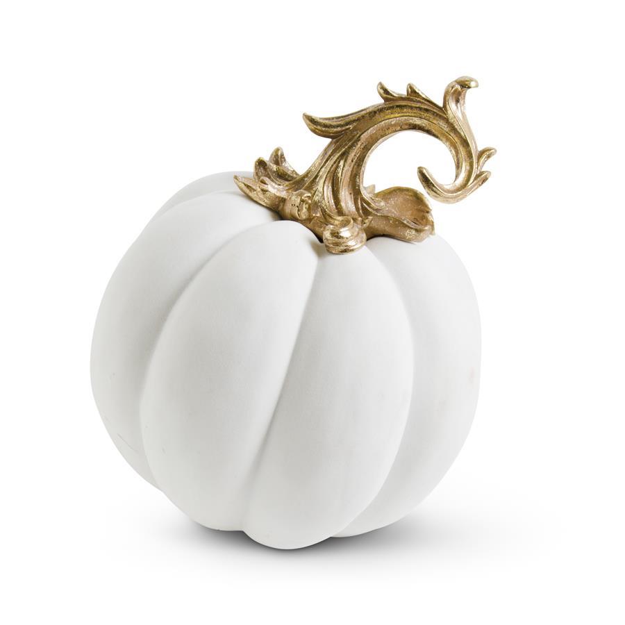 White Velvet Pumpkin w/Gold Filigree Stem - 3 sizes