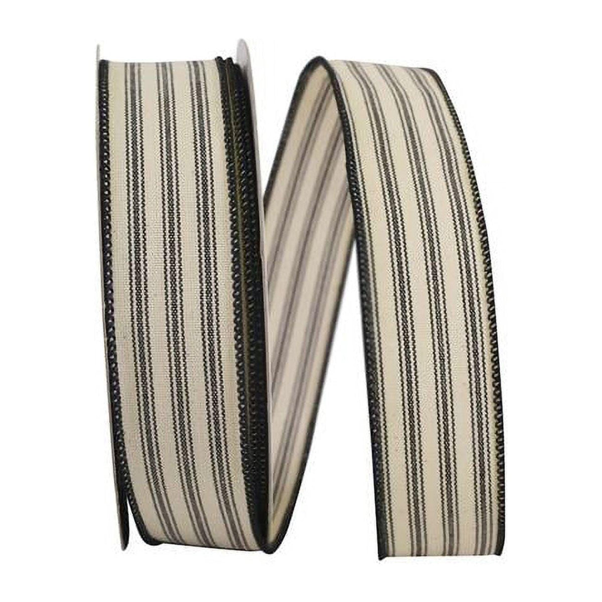Wired Edge Striped Ribbon - Black | 1.5" Width | 20 Yard Roll