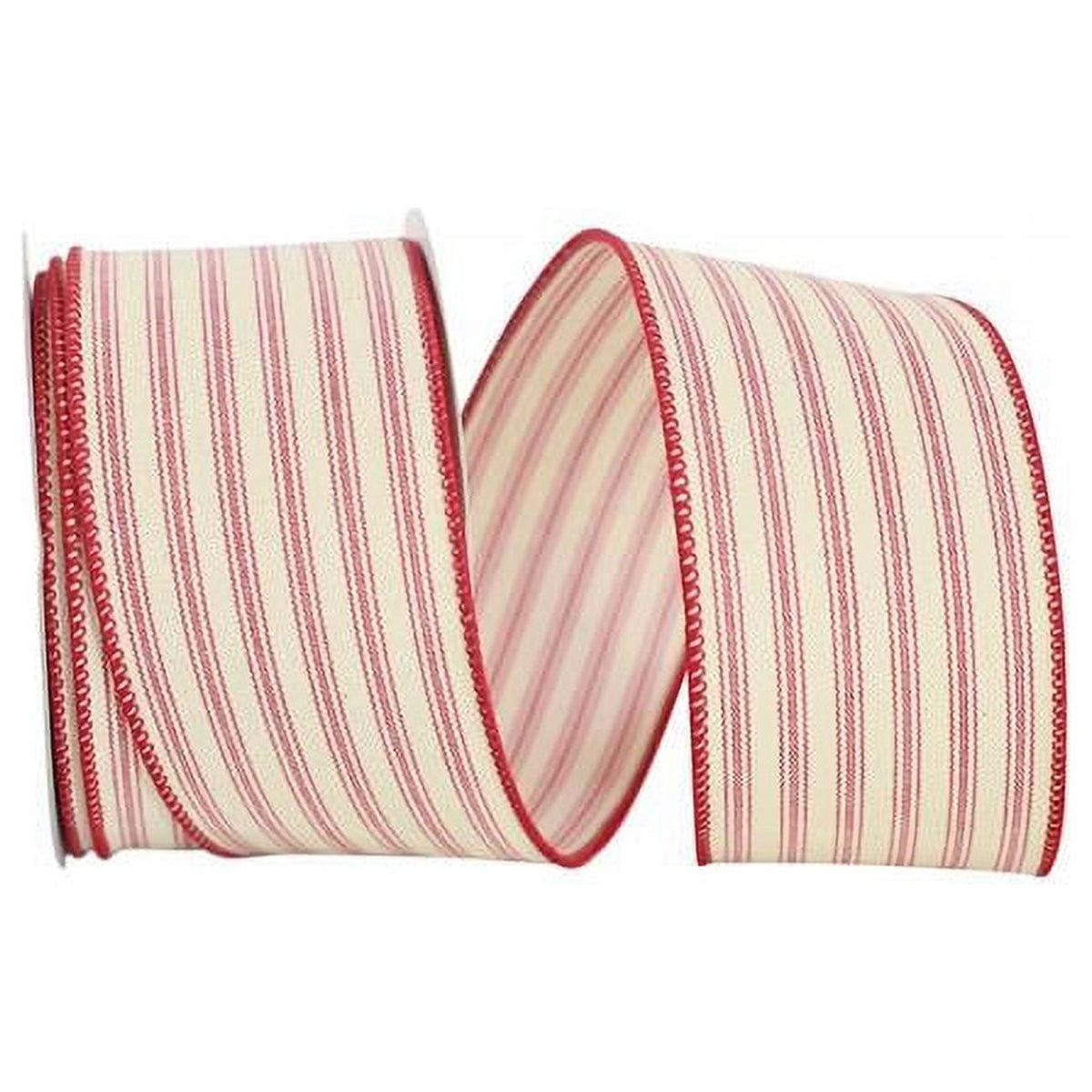 Wired Edge Striped Ribbon - Red | 2.5" Width | 10 Yard Roll