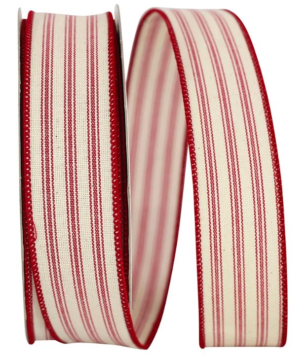 Wired Edge Striped Ribbon - Red | 1.5" Width | 20 Yard Roll