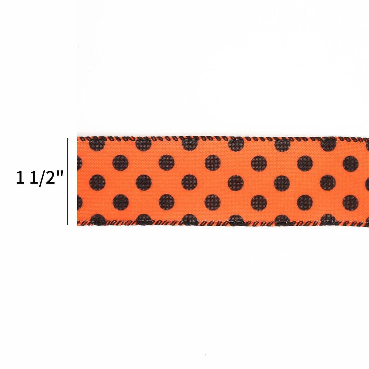 Wired Faux Linen Ribbon - Orange with Black Dots | 1.5" Width | 10 Yard Roll