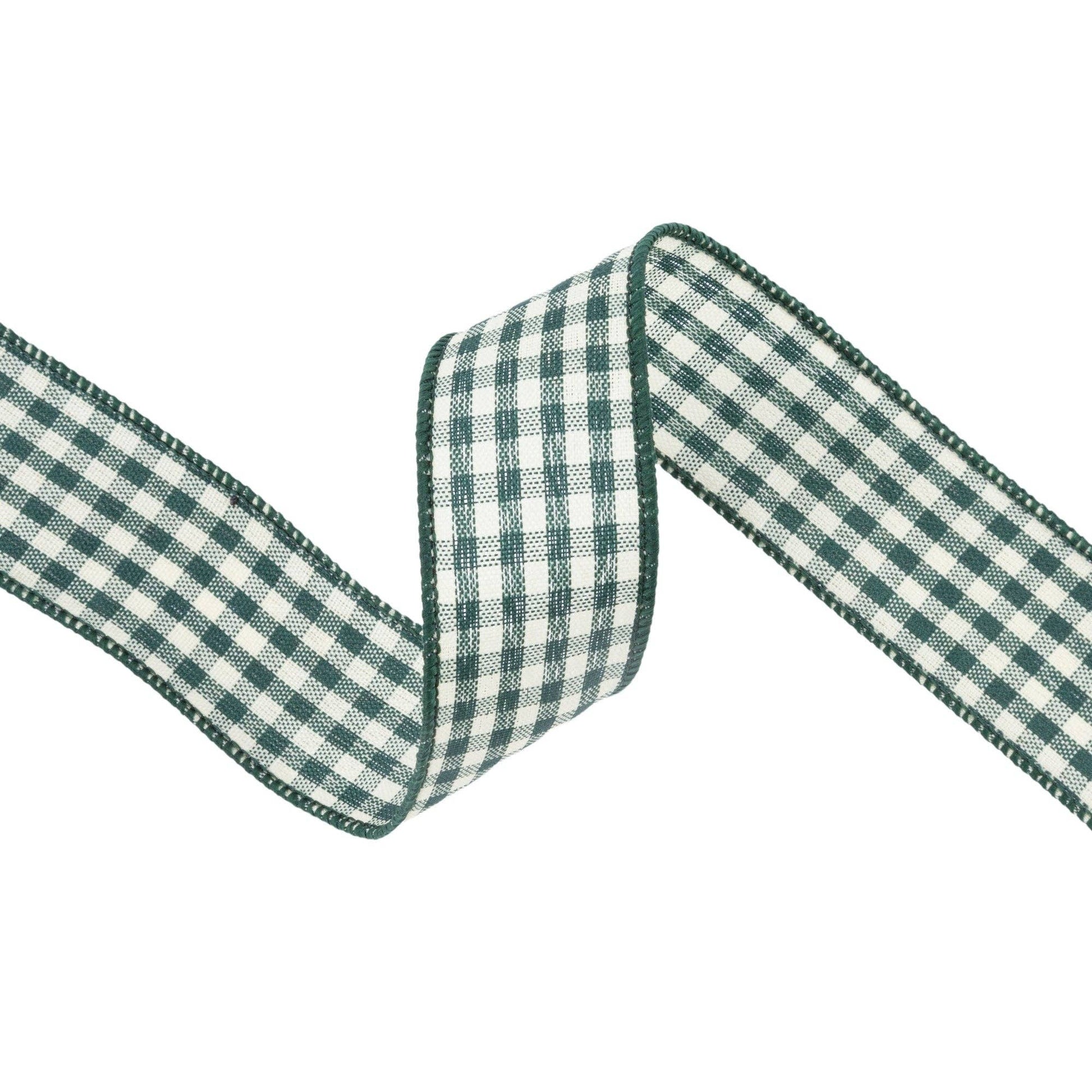 Wired Ribbon - Green & White Gingham | 1.5" Width | 10 Yard Roll