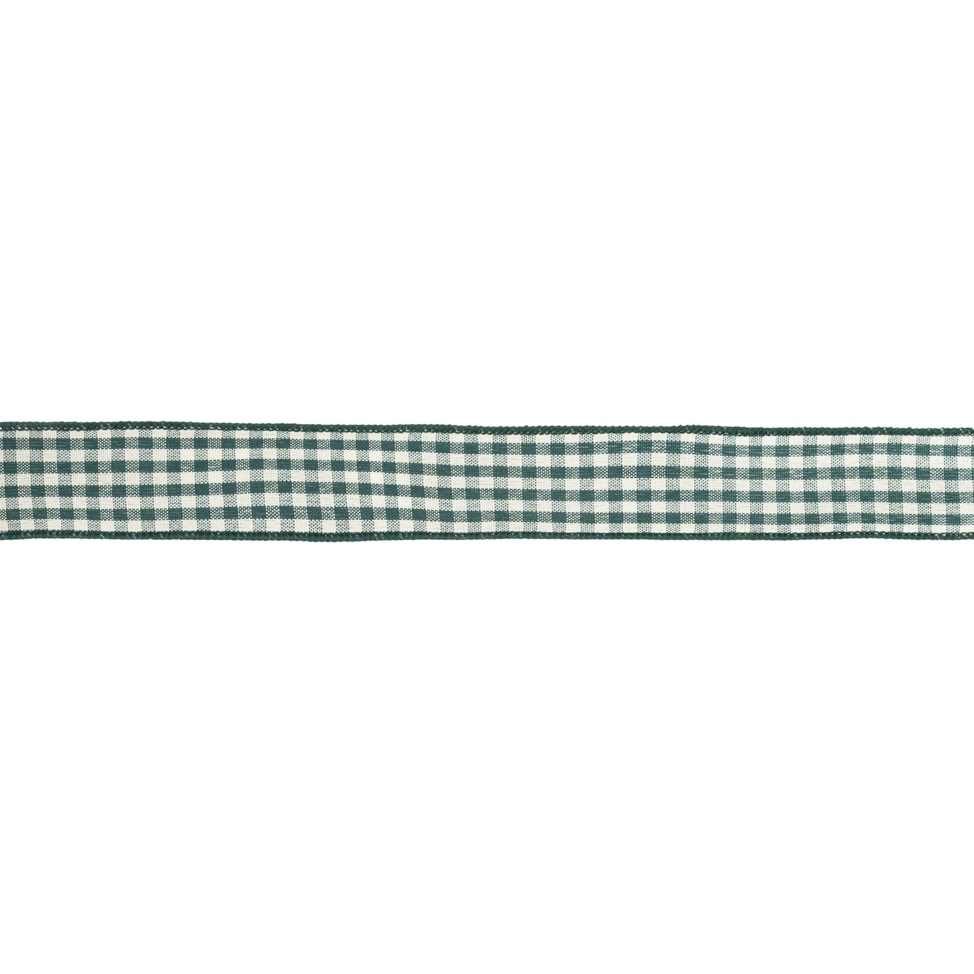 Wired Ribbon - Green & White Gingham | 1.5" Width | 10 Yard Roll