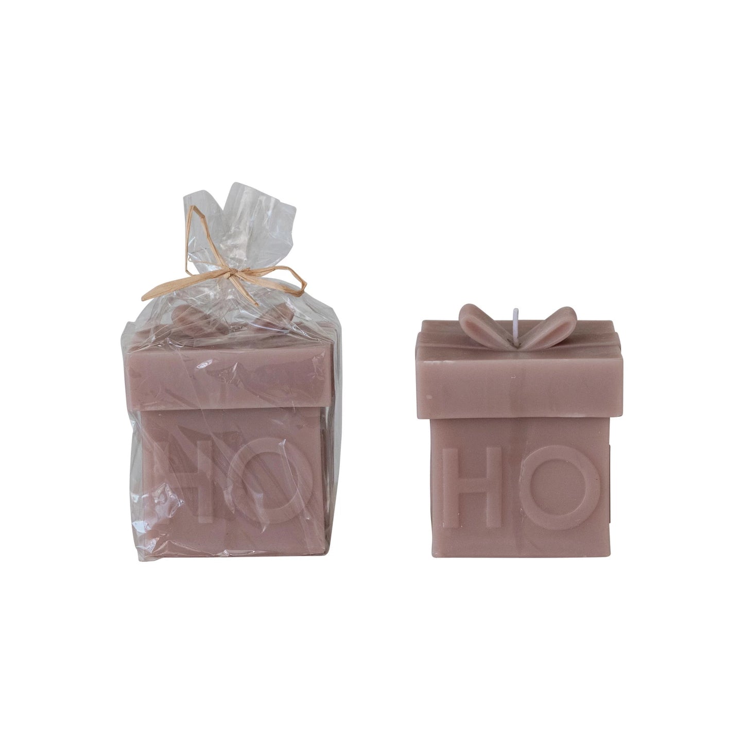 Unscented Gift Box Shaped Candle "Ho Ho Ho", Khaki Color