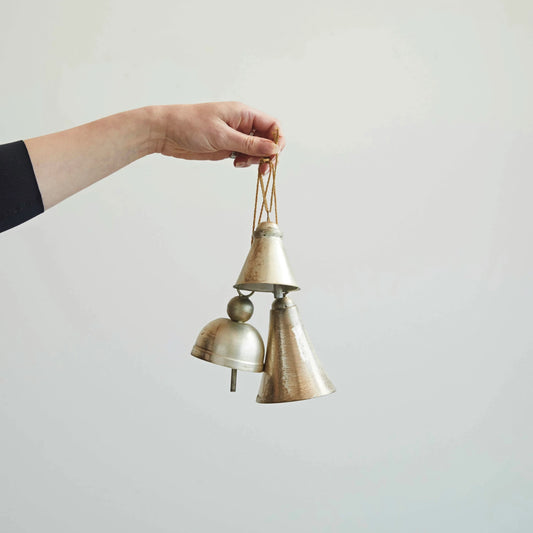 Hanging Metal Bells, Distressed Pewter Finish, Set of 3