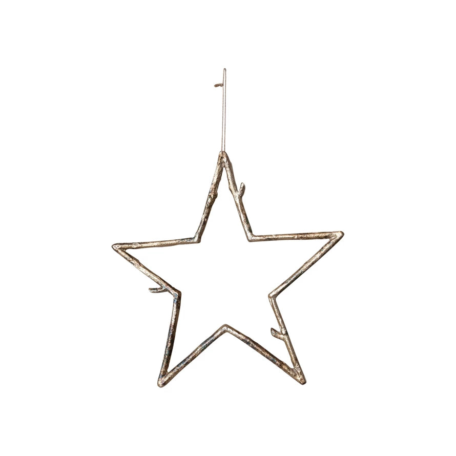 Metal Twig Star Ornament, Antique Gold Finish