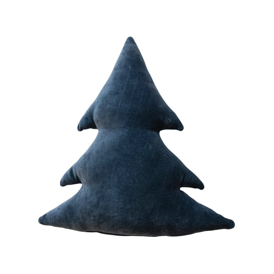 18"L x 18"H Woven Cotton Velvet Tree Shaped Pillow, Navy Color