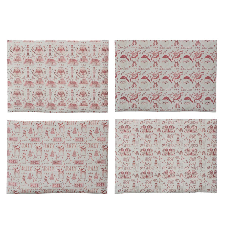 Red and White Christmas/Holiday Wrapping Paper Sheets, 4 Styles
