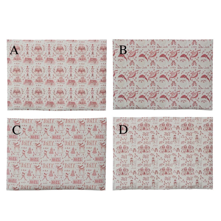 Red and White Christmas/Holiday Wrapping Paper Sheets, 4 Styles